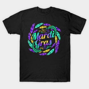 Lettering In A Circle Circule Of Feathers For Mardi Gras T-Shirt